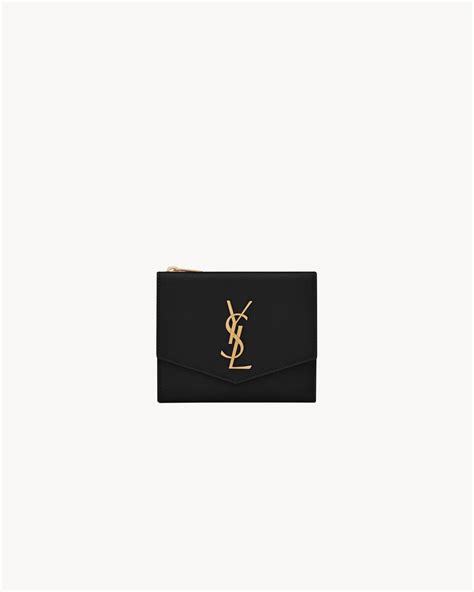 ysl uptown leather compact wallet|YSL black wallet on chain.